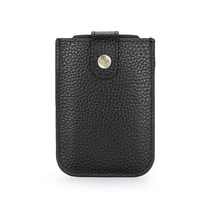 

Card Holders COMFORSKIN Leather Case Short Ladies Ultra-thin Mini Pull-out Holder Cowhide Multi-functional Business Pockets, Black