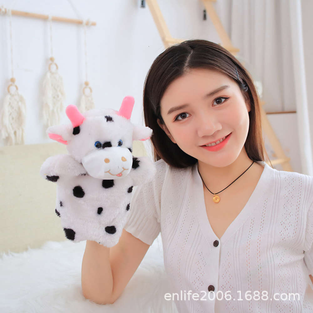

animal gift pacify hand puppet baby glove plush toy parent child story telling doll cow, Blue
