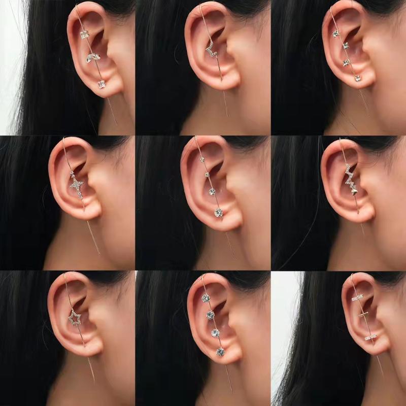 

Stud 2022 Style Pierced Earrings Temperament Inlaid Zircon Star Letters Surrounding Auricle Diagonal