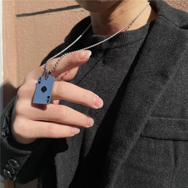 

Chains Lucky Ace Of Spades Men Women's Necklace 316L Stainless Steel Poker Pendant Necklaces For Women Casino Fortune Playing Cards, Silver