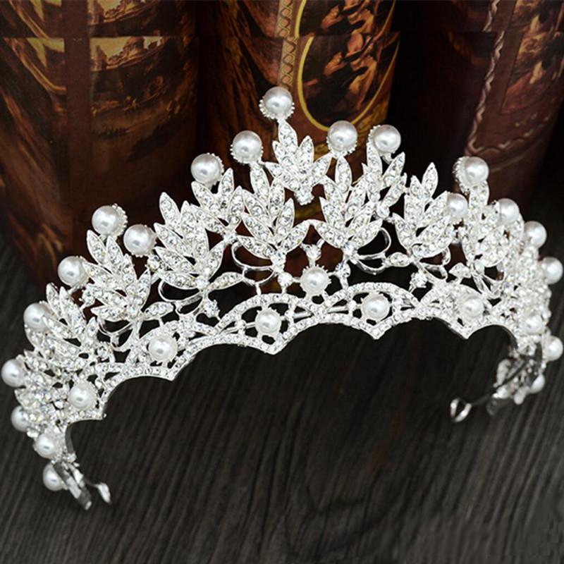 

Pearls Diamond Wedding Crowns Bridal Headpieces Headbands Women Crystal Jewelry Tiaras Party Birthday Hair Accessories