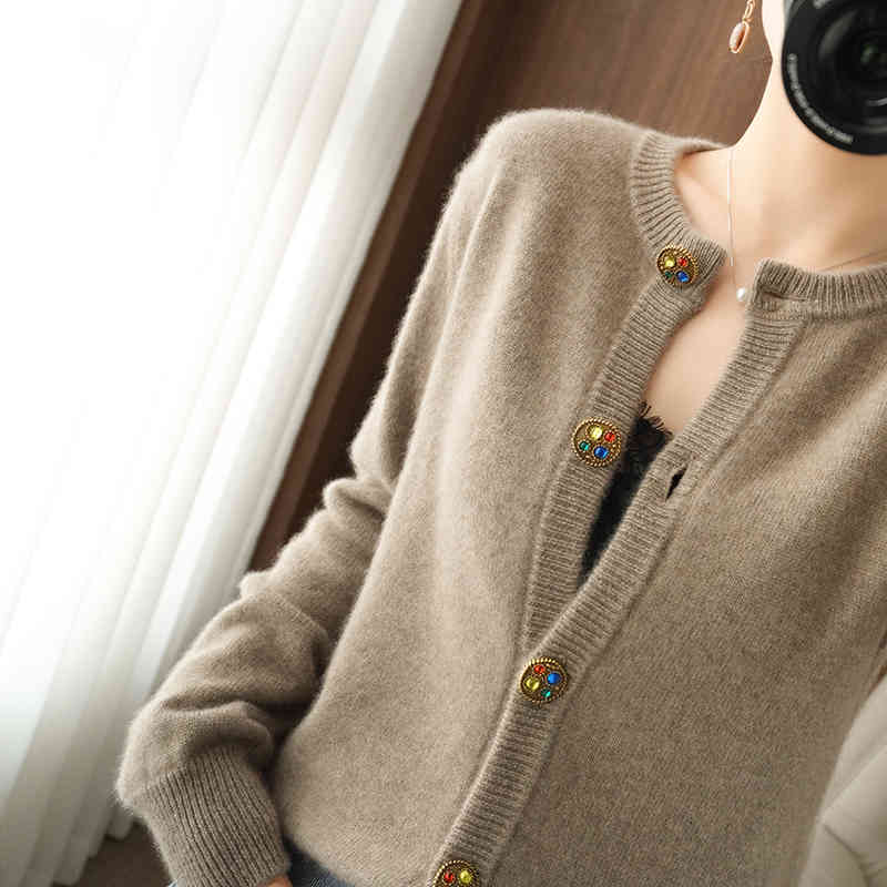 

Women's Sweaters BELIARST Spring and autumn cashmere sweater woman O-neck 100% pure wool Slim solid color cardigan knitted base W4PT, 1# packing bag