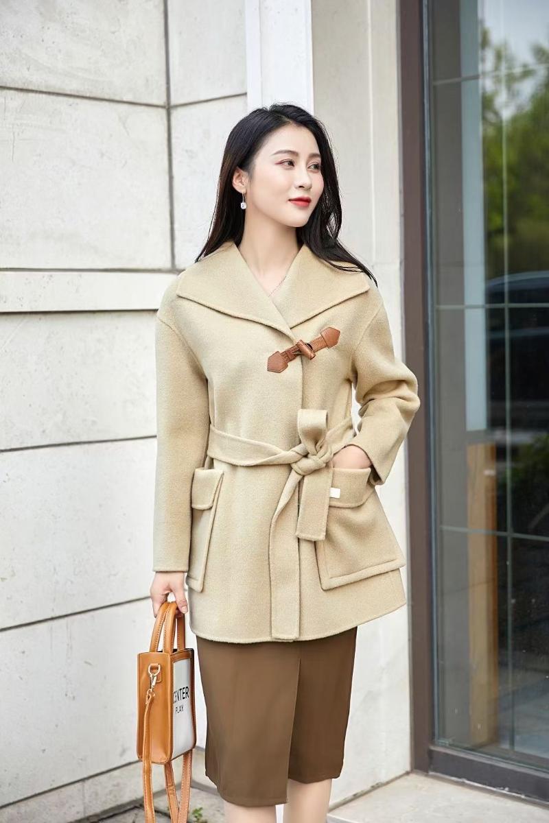 

Women' Wool & Blends 2021 Winter Korean High End Handmade Lapel Double Sided Breasted Lacing Belt Loose Long Cashmere Jacket Women Coat, Beige