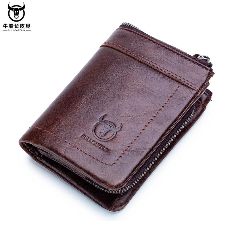 

Wallets Bullcaptain Genuine Cowhide Men's Wallet Short Coin Purse Woman Brand High Quality Designer Men Bags, Black