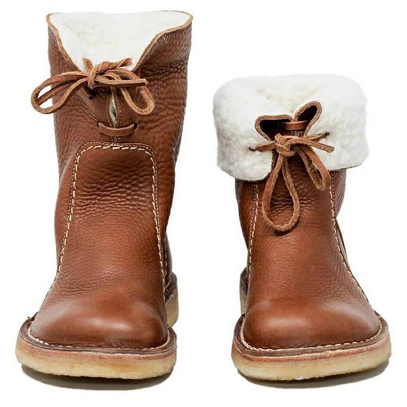 

Women Snow Boots For Woman Winter Fur Plush Lace Up Female Flat Big Size Footwear Warm PU Leather Women's Shoes 211018, Black