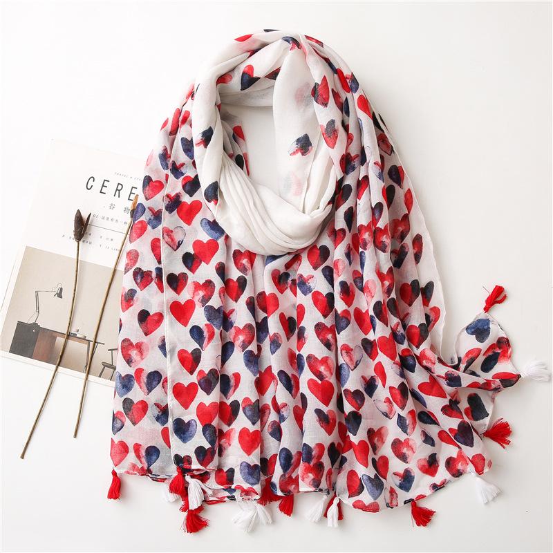 

Scarves Lovely Heart Tassel Viscose Shawl Scarf Ladies Fashion Head Wraps Pashmina Stole Muslim Hijab Casual 2021, Blue;gray