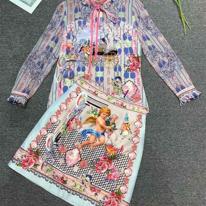 

Truevoker Lady Skirt Set High End Fashion Print Top With Pencil Elegant Mujer Party Two Pieces Sets Female et 210602, Multi