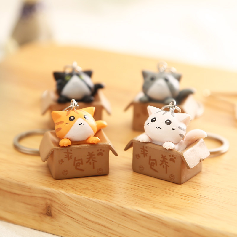 

2021 Creative Personality Little Cat Box Key Ring For Women Men Kawaii Keychain Fashion Letter Keychains Cute Jewelry, Slivery;golden