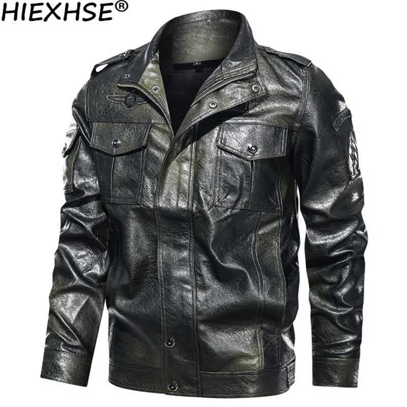 

HIEXHSE Mens Motorcycle Jacket Autumn Winter Men Faux PU Leather Jackets Casual Embroidery Biker Coat Zipper Fleece Jacket 211110, Black