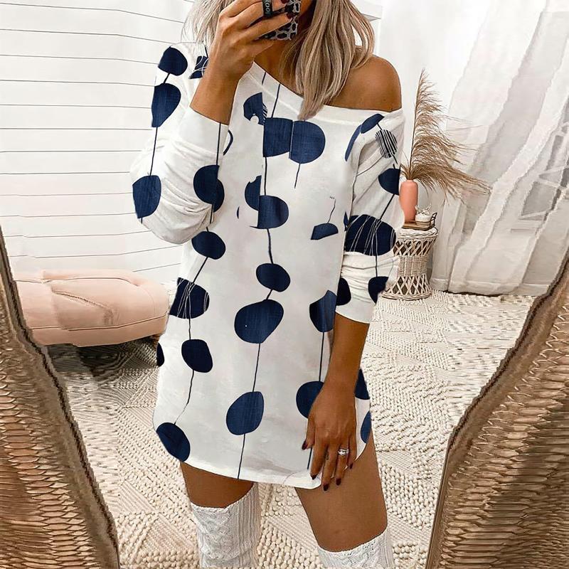 

Casual Dresses Women' 2021 Loose Spring Vintage Printed Long Sleeve Dress Off-shoulder Sexy Top Streetwear Party Elegant, Blue