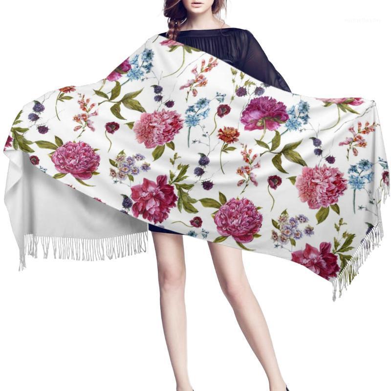 

Scarves Women Cashmere Scarf Autumn Winter Hijab Wrap Peony Blackberry Printed Shawls Headband Summer Ladies