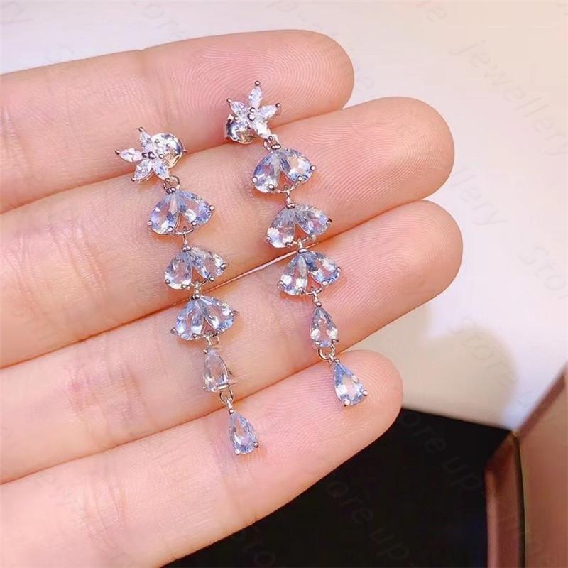 

Dangle & Chandelier 925 Silver Inlaid Natural Aquamarine Earrings, Simple And Elegant, Gem Size 3*5mm