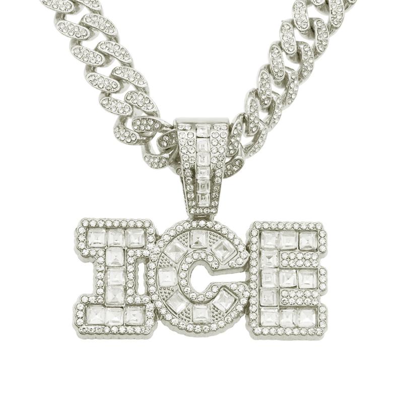 

Pendant Necklaces Fashion Letters Big Iced Out Bling Zircon Gold Color Charm Necklace For Men Gift Hip Hop Jewelry