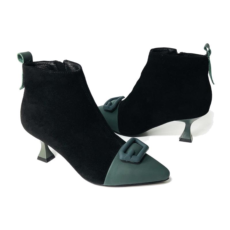 

Luxury Women Boots Pointed Toe Ankle Genuine Leather Sexy Stiletto Side Zipper 2021 Fashion Solid Color Female, Black