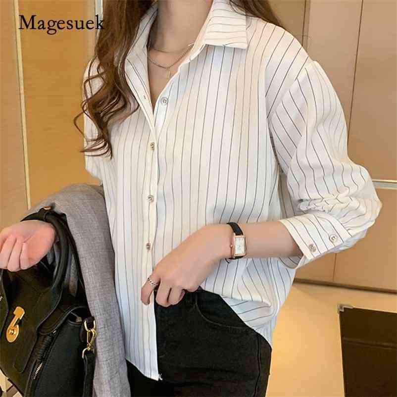 

Fashion Woman Blouses Autumn Long Sleeve Women Shirts Striped Blouse Office Work Wear Retro Business 10688 210518, Blue