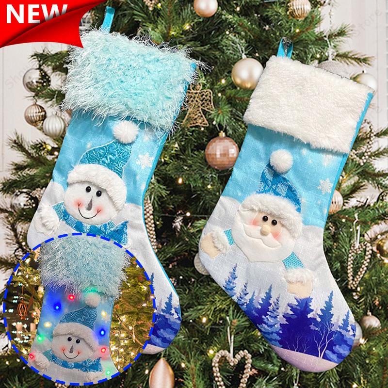 

Christmas Decorations Stockings Socks Led Light Up Snowman Santa Printing Xmas Candy Gift Bag Fireplace Tree Decoration Year Navida