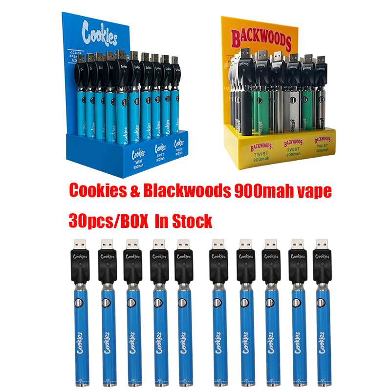 

Cookies Backwoods Twist Preheat Battery 900mAh Bottom Voltage Adjustable Usb Charger Vape Pen For 510 Cartridges 30pcs A Display Box