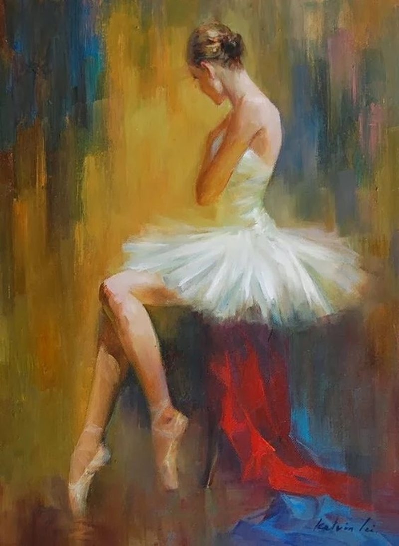 Hand Painted Ballet Dancer Oil Painting on Canvas Impressionist Beautiful Girl Wall Art for Office, Living Room Home Decoration Birthday Gifts-image-739367581