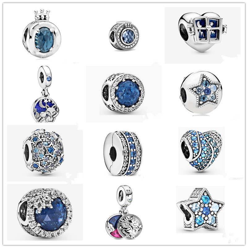 

New blue crown star clip winter crystal overhead beads suitable for Pandora charm 925 silver bracelet bead jewelry making