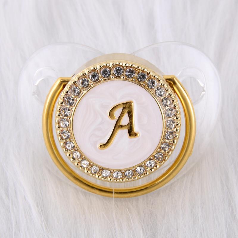 

Pacifiers# 26 Initial Letters Transparent Handmade Luxury Bling Pacifier Born Kids Baby Orthodontic Dummy Teat Nipple Soother