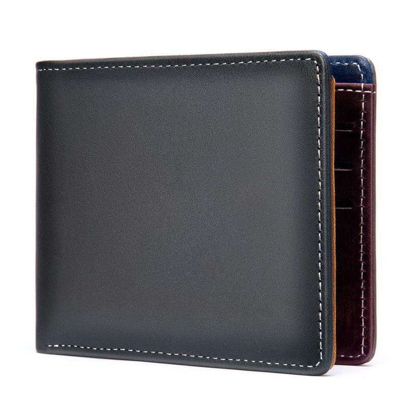 

Wallets Classic Short Slim Men's Wallet Genuine Leather Hit Color Men Coin Purses Retro Simple Male Card Holder Business Casual, Color random