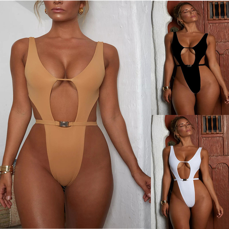 

women's bikini swimsuit one piece solid triangle, Black;white