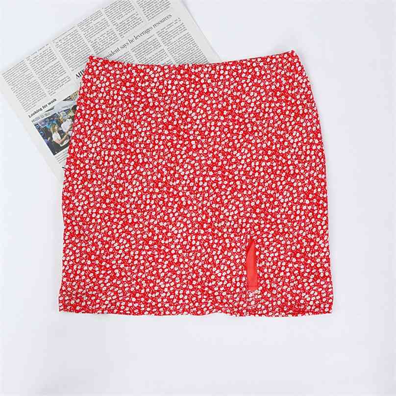 

women clothes harajuku Red Floral Print skirts womens she in Fashion Slim Women A-line High Waist Split Short Mini Skirt 210520