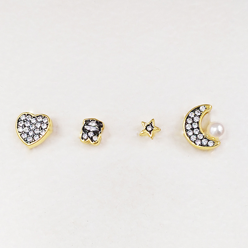 

Bear Jewelry 925 Sterling Silver earrings Pack Of Nocturne Earrings In Gold Vermeil With Diamonds And Pearl Fits European Jewelry Style Gift 918443700