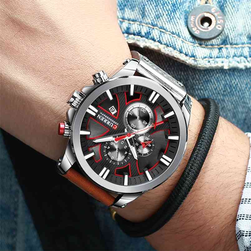 

Men Watch Wrist CURREN Top Brand Luxury Leather Quartz Clock Fashion Chronograph Wristwatch Male Sport relojes hombre 210707, White-black