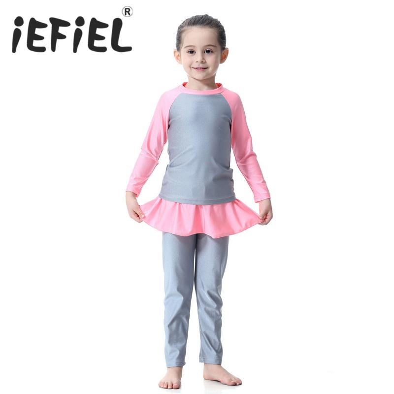

Kids Children Swimsuit Beachwear Full Cover Hijab Burkini Islamic Top Pants Cap Costume 3 Pcs Set For Girls Summer Holiday One-Piece Suits