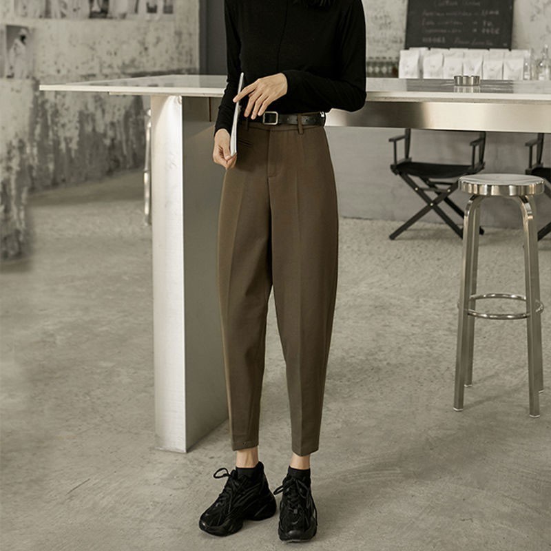 

Women' Jeans Arrival Autumn Winter Korea Fashion Women High Waist Loose Woolen Pants All-matched Casual Solid Harem Femme V141 ER, Beige