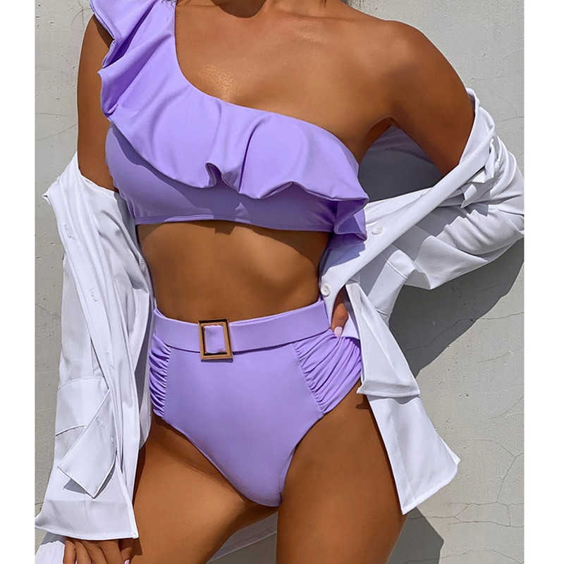 

High Waist Bikinis Women Swimsuit Sexy One Shoulder Female Swimwear Female Bikini Set Bathing Suit Biquini Swimming Suit 210604, Purple