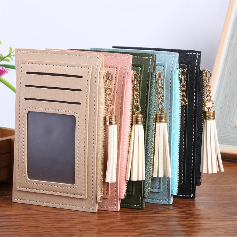 

Card Holders Multi-slot Wallet Mini Lady Leather Coin Purse Solid Color Zipper Bag Key Pouches, Typea-green a