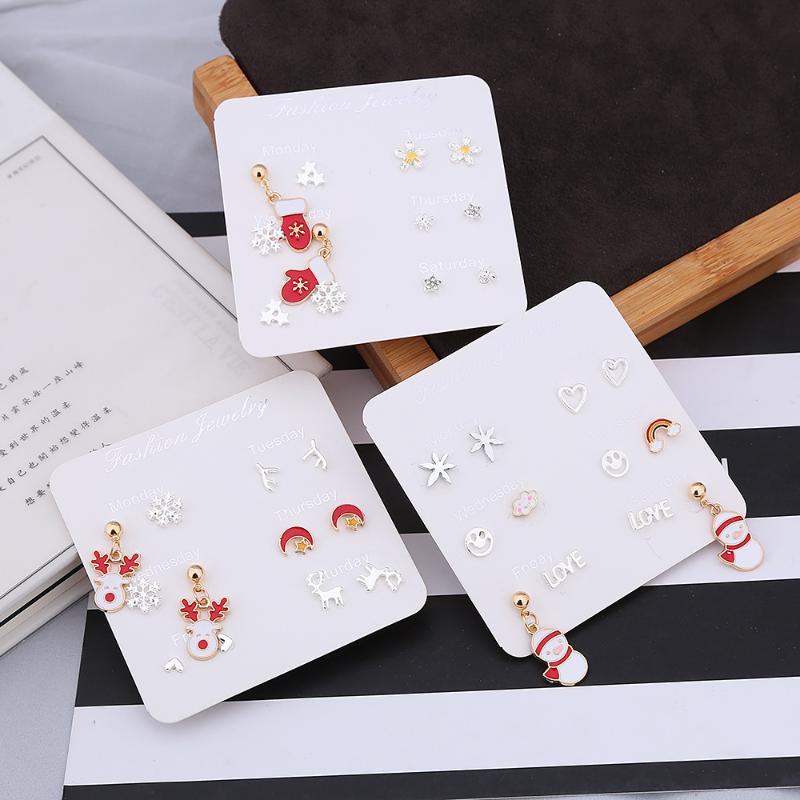 

Stud Christmas Earrings Set Women's Autumn And Winter Simple Fashion Temperament Elk Snowman Gloves, Golden;silver
