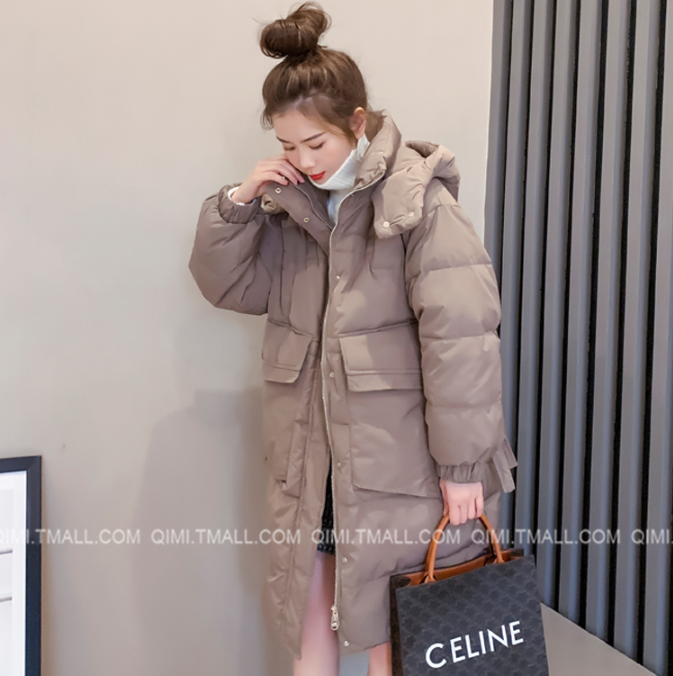 

Korean winter medium length down cotton padded jacket, Tan;black