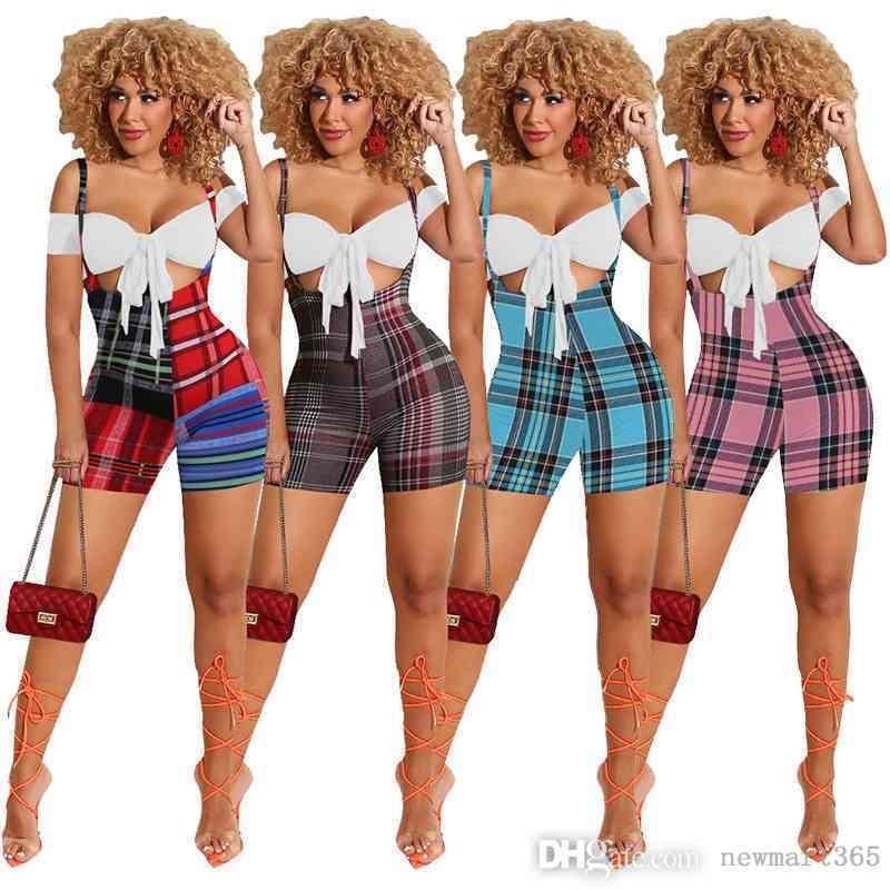 

Designers Women Tracksuits Two Piece Pants Set Fashion Short Leisure Suit Summer Ladies Plaid Sling Outfits 4 Colors, Mix or leave a message