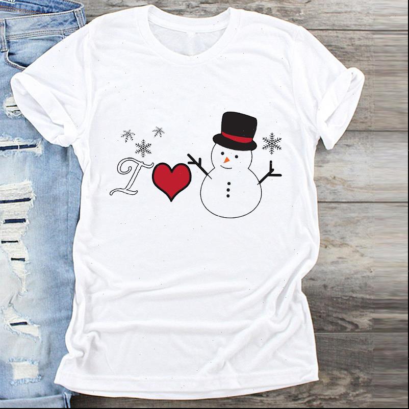

Women T Shirts Snowman Cartoon Snowflake Holiday Cute Merry Christmas Print Clothes Graphic Female Tshirts Top Shirt Ladies Tee, White