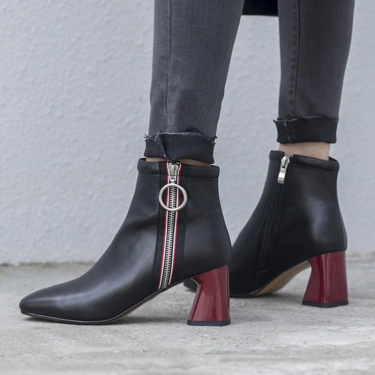 

Boots 2021 Large Size Women Fashion Zipper Pointed Toe High Heels Women's Shoes Sexy Autumn Winter Ankle Female Booties, Black cowhide