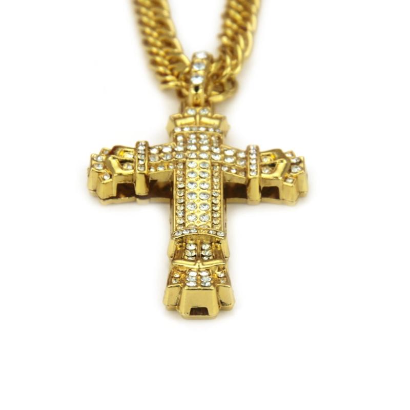 

Pendant Necklaces Cross Christ Hip Hop MEN'S Iced Out CZ Crystal Power Charm Chain Necklace Men Women Jewelry Gold Color 30" Z121