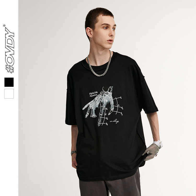 

wxwovdy men's 2021 spring and summer new product dark high street fashion brand finger joint printing casual short sve t-shirt for men, White;black