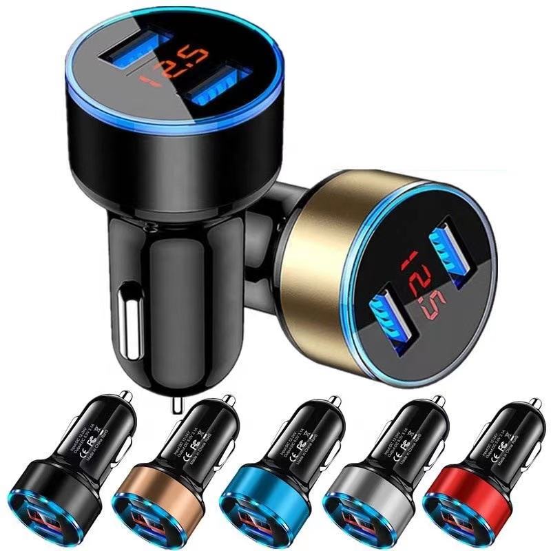 

Car Charger For Cigarette Lighter Smart Phone USB Adapter Mobile Phones Chargers Dual USB Digital Display Voltmeter Fast Charging