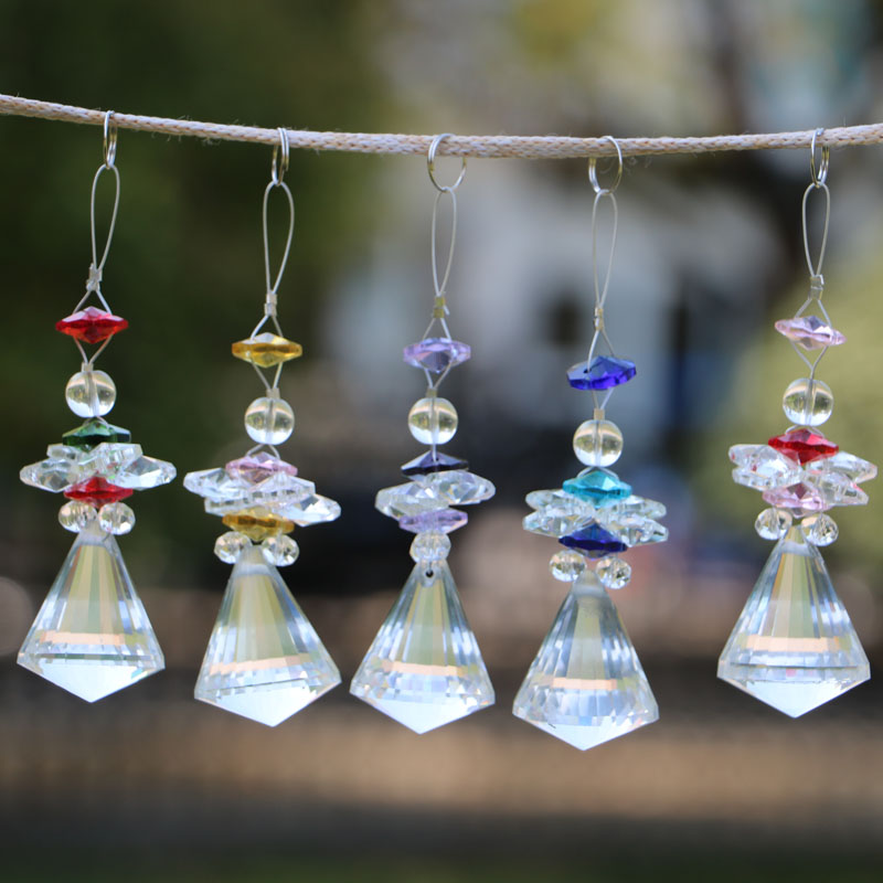 

5pcs Crystal Chakra Suncatcher Hanging Diamond Shape Pendant Handmade Ornament Wedding Decor Rainbow Prisms Pendant Feng Shui Home Decor