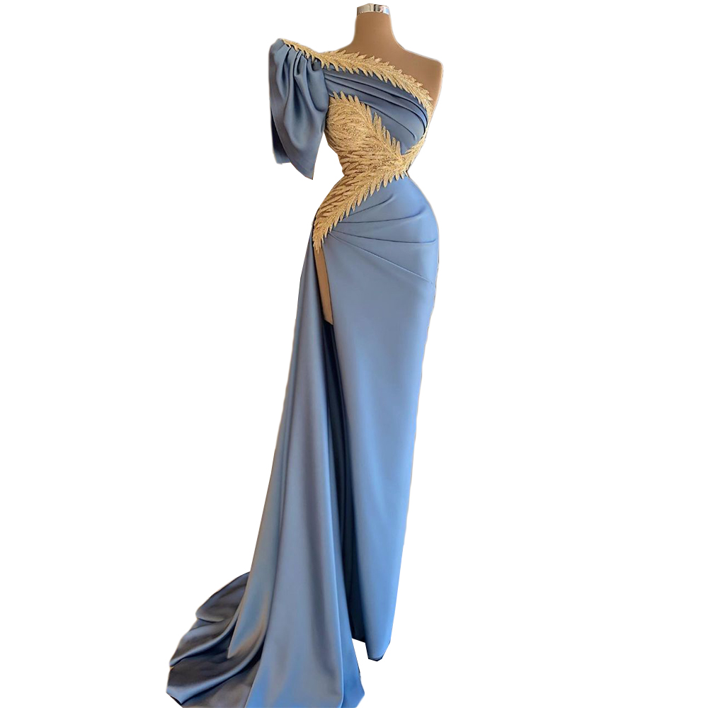 

Classic Mermaid Evening Dresses Dubai One-shoulder Party Gowns Lace Sequins Women Prom Dress Middle East Sweep Train Robe De Soriee New design dress 2021, Red