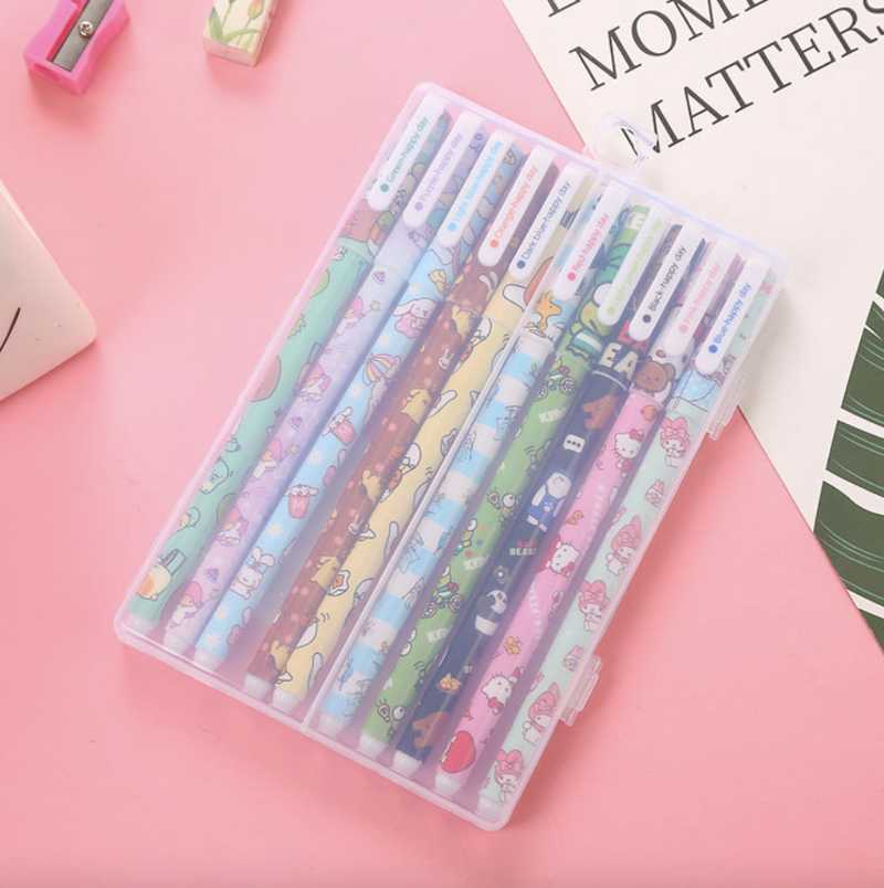 

Cute Cartoon Color Kids Retractable Gel Pen 10Pcs/Set Black Ink Writing Morandi Signature School Adult Office Stationery Pens