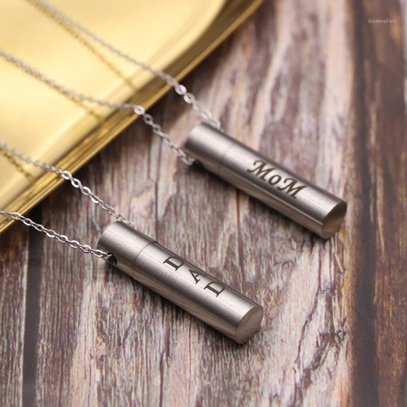 

Stainless Steel Dad Mom Cremation Urn Pendant Necklace Human Ash Jewelry Parents Cylinder Necklaces Gift For Him Chains