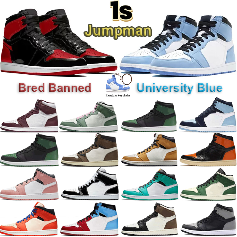 

Mens 1 high OG basketball shoes 1s University Blue electro orange dark mocha bred shadow UNC twist men women Sneakers trainers with box, High varsity red