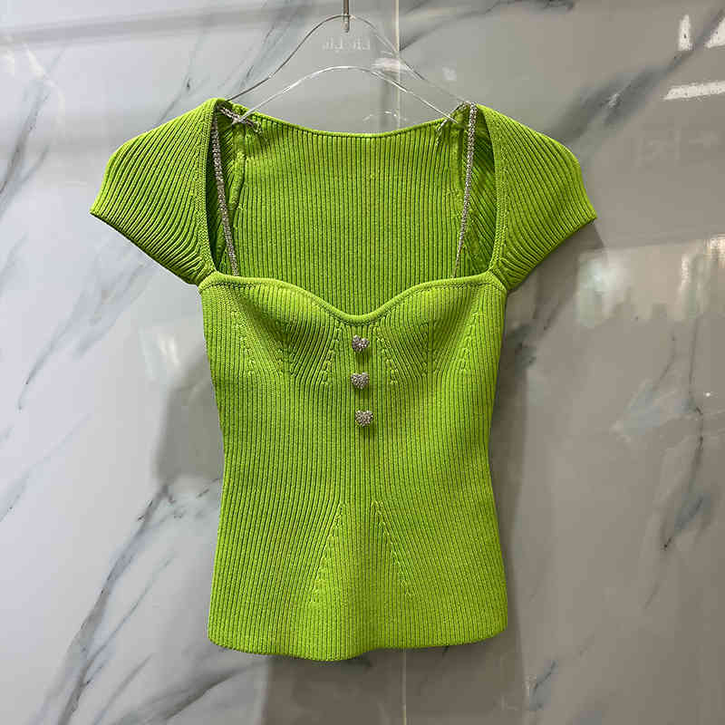 

Women T-shirt Solid Color Square Neck Short Sleeve Fashion Spring Summer HR359 210525, White