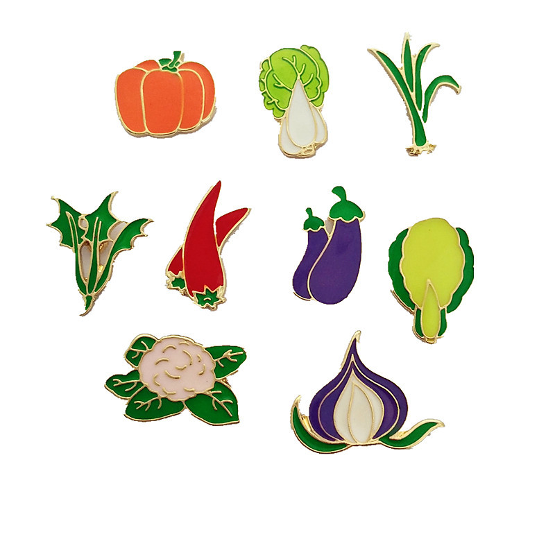 

12 pcs / lot enamel epoxy metal vegetable pumpkin eggplant brooch pin badge