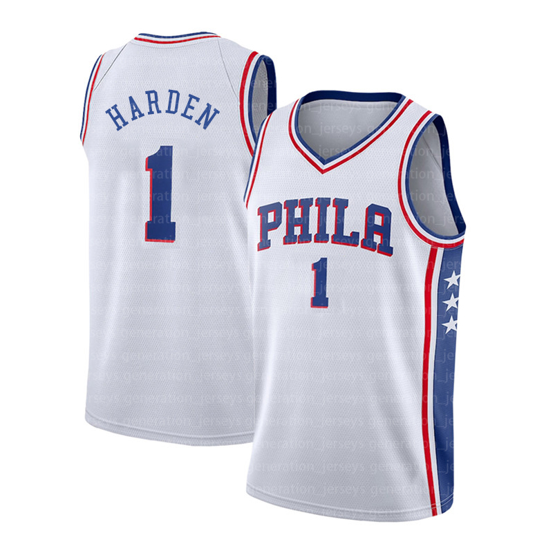 

1 James Harden Joel 21 Embiid Philadelphias Basketball Jersey 76er Allen 3 Iverson Ben 25 Simmons Julius 6 Erving City Black White Red, Men jersey
