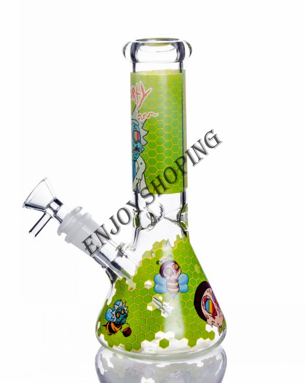 

Green Morty Rick Printing Beaker Bong Diffused Downstem Perc Dab Rig Recycler Glass Bong Thich Glass Water Bongs with Banger